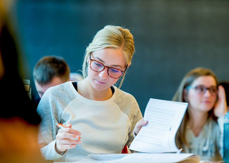 A students works on homework