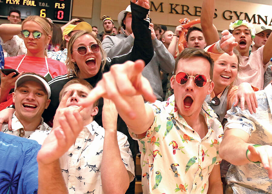 Students jubilating at a sports event