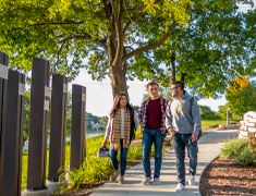 Students walking to grotto